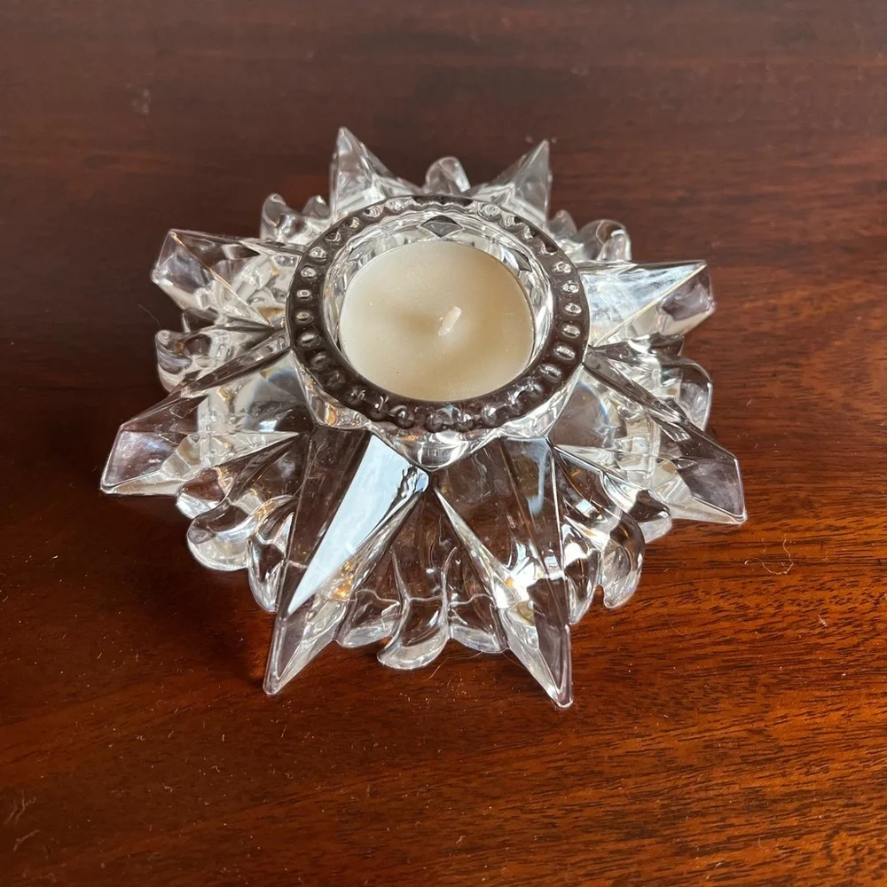 Vintage Starburst Glass Candle Holder Celestial Boho Crystal Votive Star-Shaped